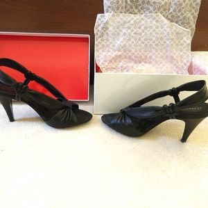 Coach Bailey black leather open toe heels